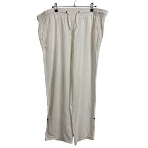 Anthropologie Pants Womens Large White Linen Blend Drawstring Roll Up Mermaid